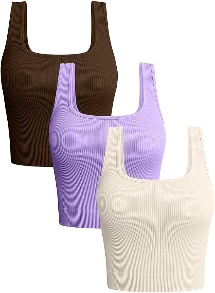 OQQ Women's 3 Piece Tank Tops Ribbed Seamless Workout Exercise Shirts 2025 Summer Basic Camis | Amazon (US)