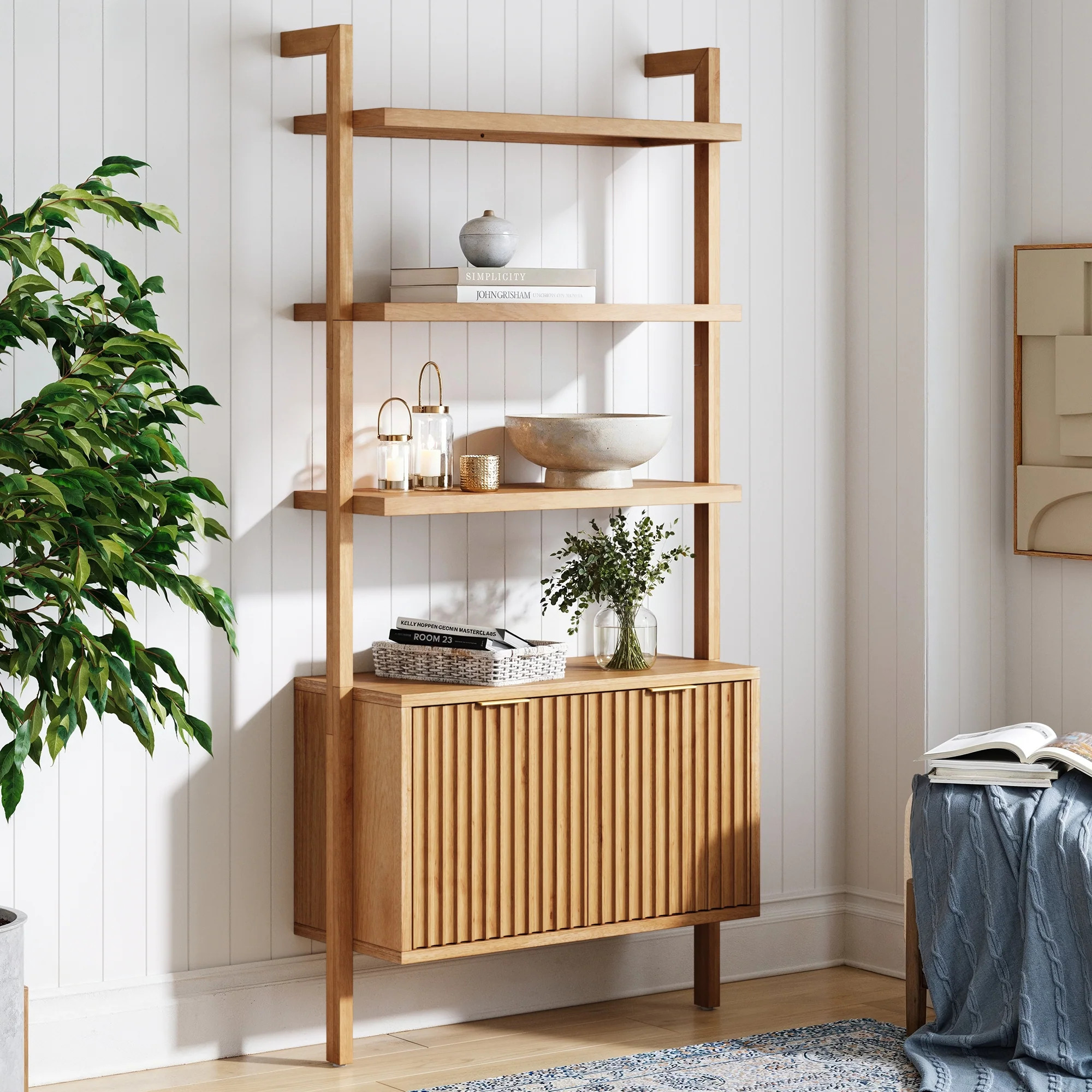 Wood Fluted Storage Bookshelf Warm Pine | Nathan James