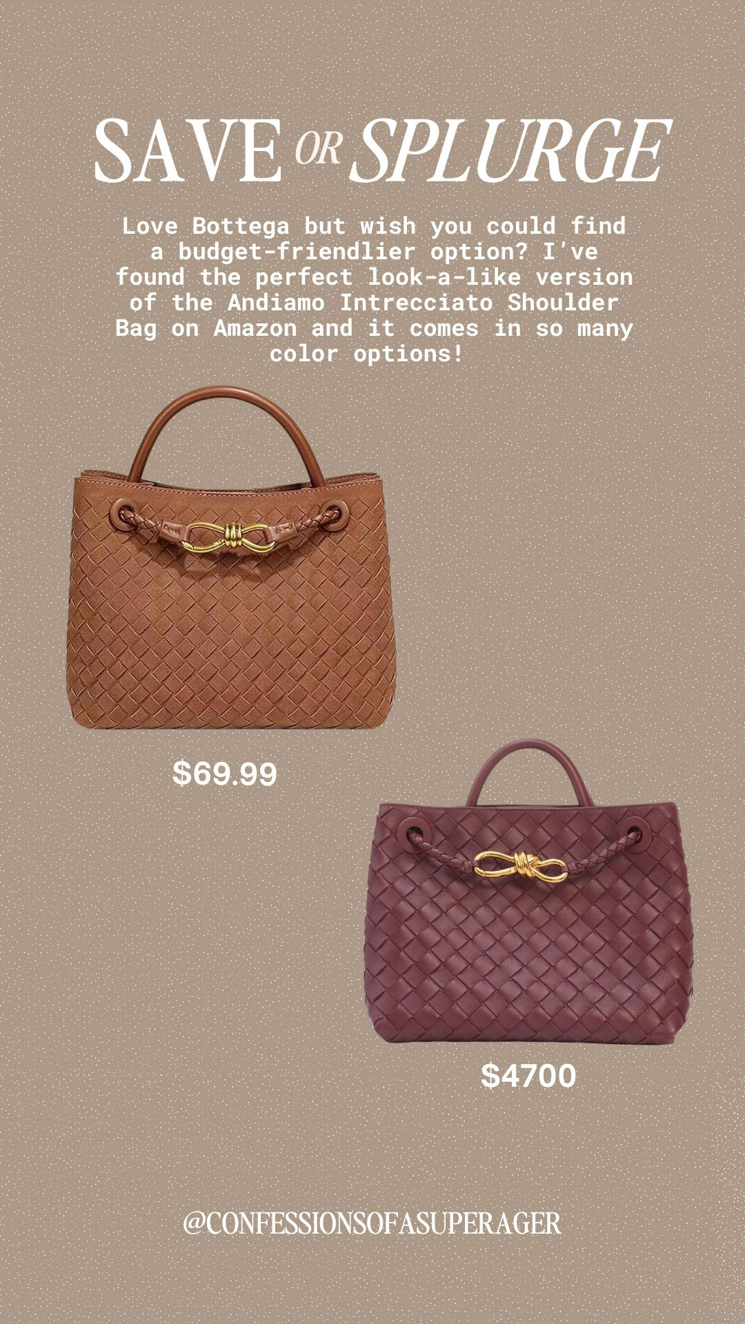 💼 SAVE or SPLURGE? The Best Bottega Dupe Bag You’ll Love!

Obsessed with the Bottega Veneta Andiamo Bag but not the $4700 price tag? 😱 I found the perfect Amazon dupe for just $69.99 — same chic woven intrecciato style, luxe feel, and that signature gold hardware detail! ✨

✔️ Budget-friendly
✔️ Available in tons of color options
✔️ The ultimate designer-inspired shoulder bag

#bottegadupe #ltkfinds #ltkunder100 #ltkluxe #ltkitbag #amazonfinds #amazonfashion #designerlookforless #fallbags2025 #andiamobagdupe #confessionsofasuperager #wovenbag #luxelookforless #fallstyle #ltkfashion 

 

#LTKSaleAlert #LTKFindsUnder50 #LTKItBag