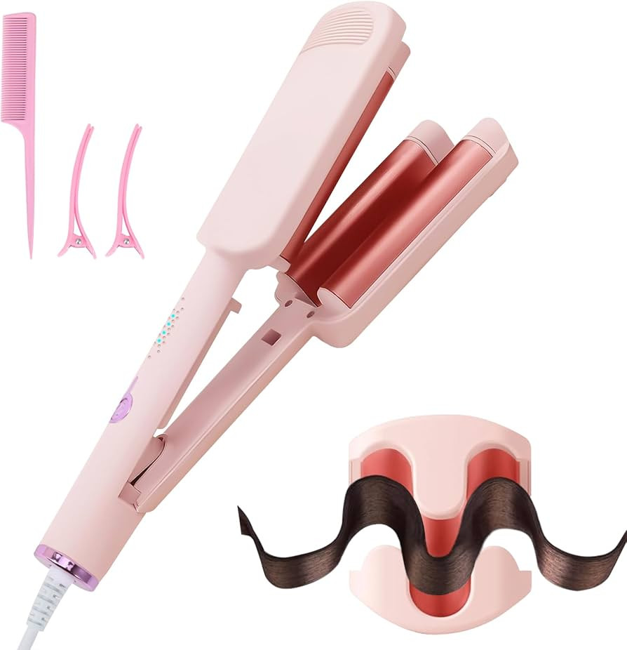 Curling Iron Hair Crimper Waver - CHIKYO 3 Barrel Rovy Wave Curling Iron, 1.25 Inch Ionic Beach W... | Amazon (US)