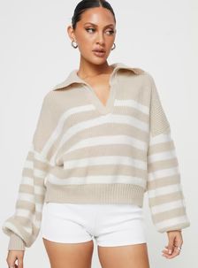 Williamson Stripe Sweater Beige | Princess Polly US