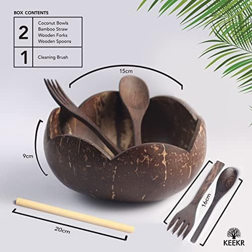 KEEKR Coconut Bowls - Flower Shaped Set of 2 - Durable Coco Shell Tableware for Serving Food - Natur | Amazon (US)