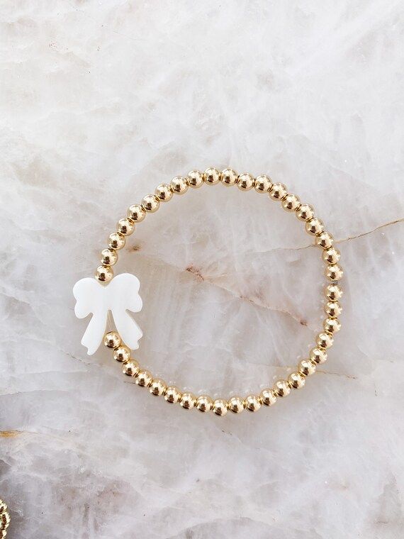 4mm 14k Gold Filled Pearl Bow Beaded Bracelet  Mother of | Etsy | Etsy (US)