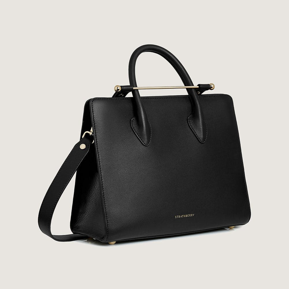 Strathberry - Midi Tote - Top Handle Leather Tote Bag - Black | Strathberry