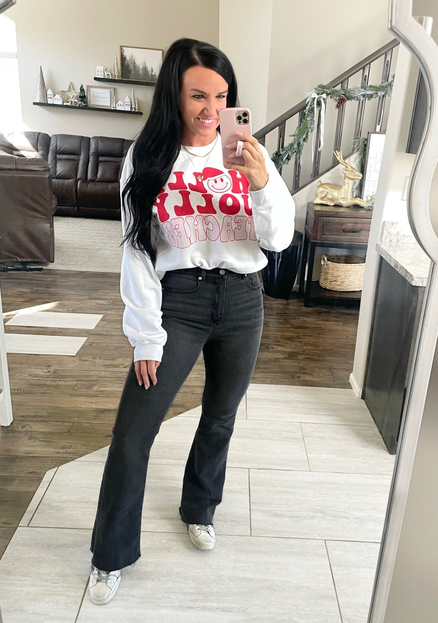 Festive teacher holiday sweatshirt look!! So many good ones on Etsy!!

I sized up to a M in the sweatshirt. These Loft slim flare jeans fit TTS. They are my fav pair!! (They have a raw hem, FYI.)



#LTKfindsunder50 #LTKCyberWeek #LTKHoliday