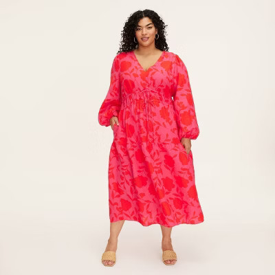 Women's Classic Rose Linen Long Sleeve Maxi Dress - kate spade new york x Target Pink/Red XXL | Target