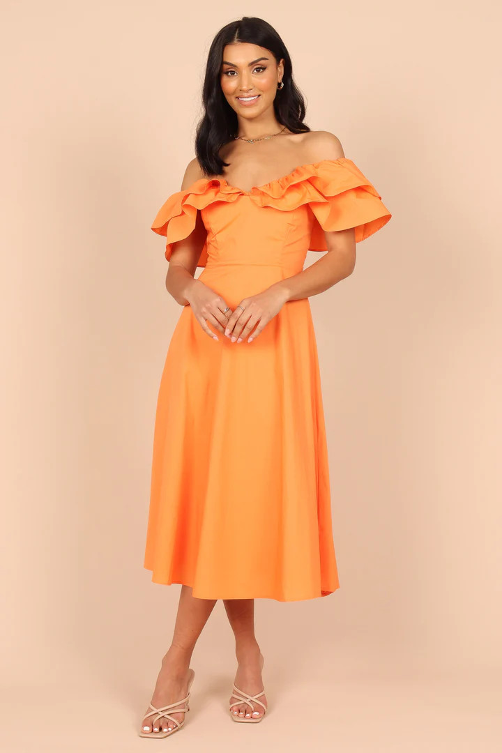Cabo Frill Sleeve Midi Dress - Orange | Petal & Pup (US)