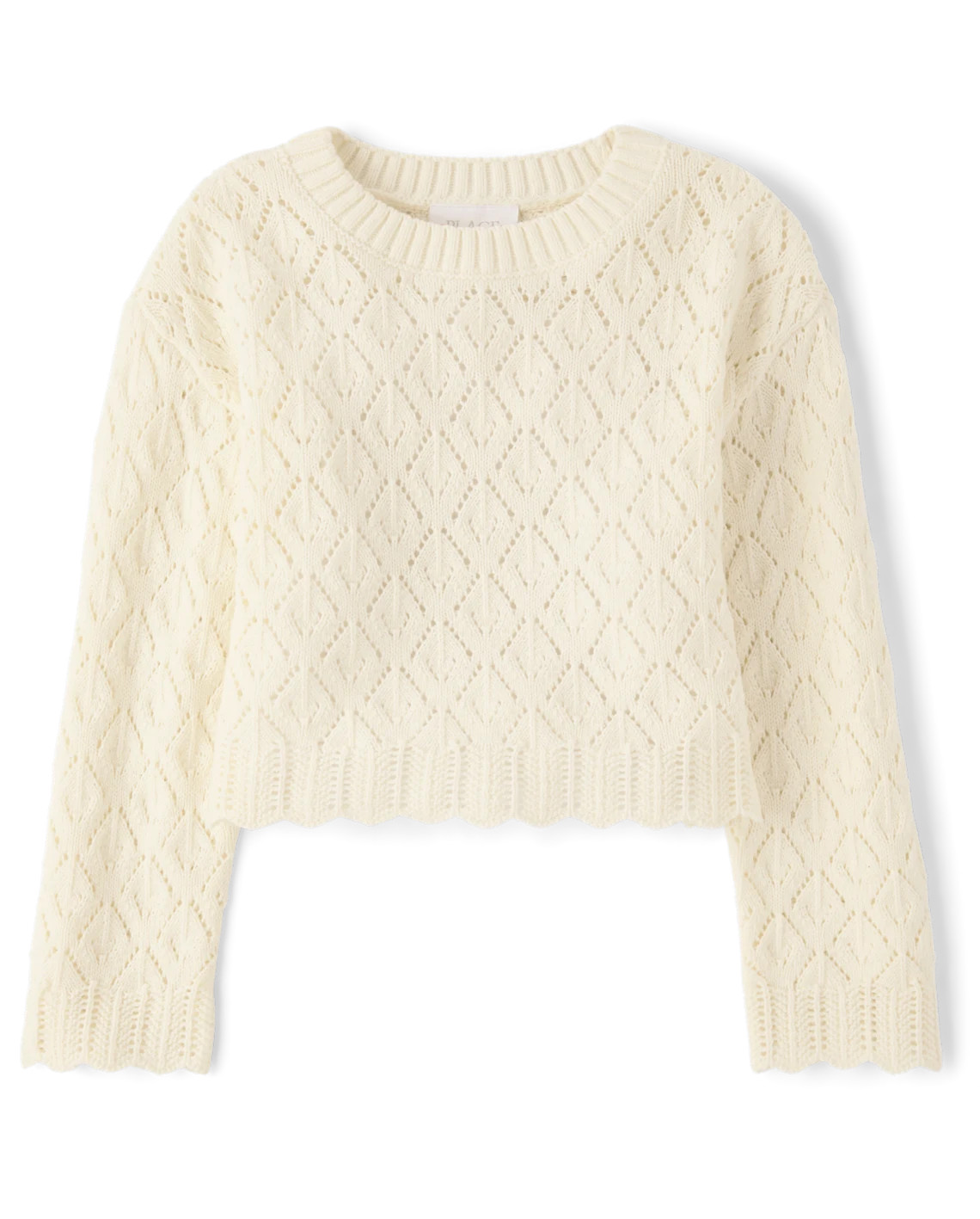 Girls Scalloped Crochet Sweater - cream | The Children's Place