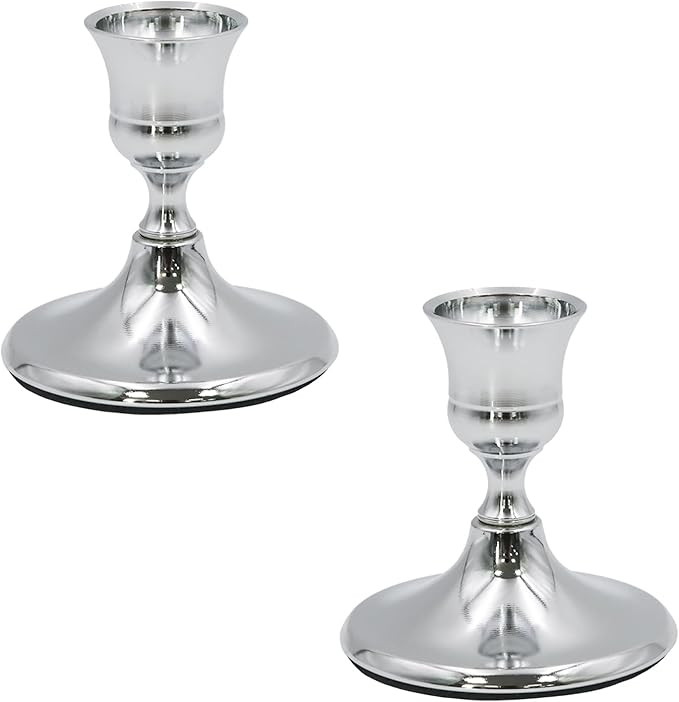2 Pcs Silver Taper Candle Holders 2.8 Inch Vintage Short Skinny Metal Candlestick Holders for Tab... | Amazon (US)