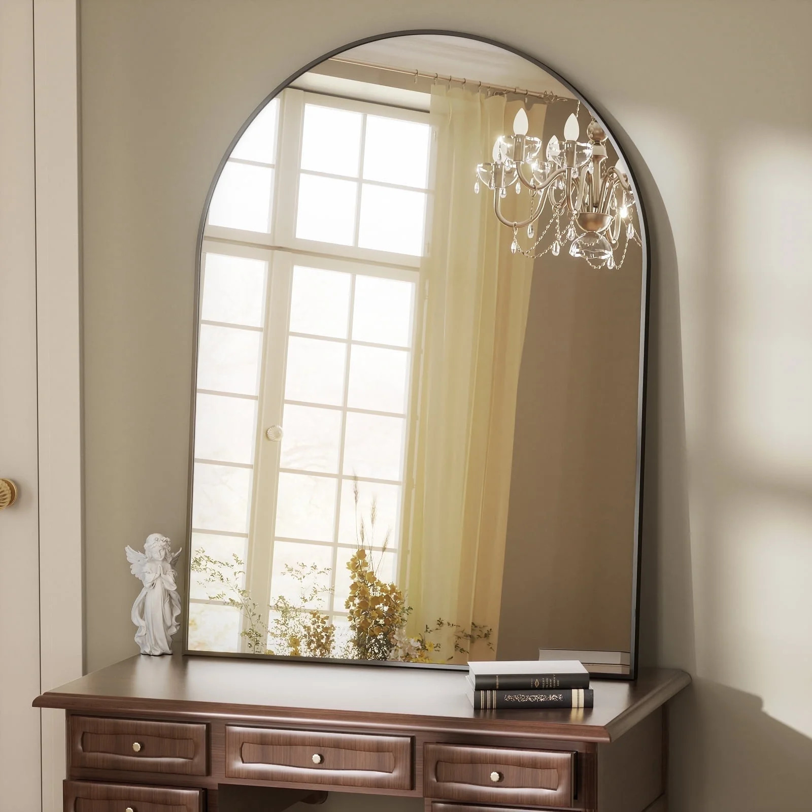 BEAUTYPEAK 30"x 40" Bathroom Mirror Wall Vanity Arched Mirror, Black | Walmart (US)