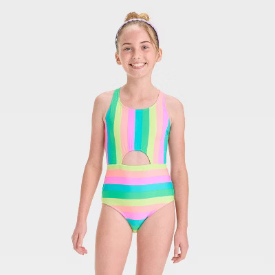 Girls' Sandy Island Rainbow Striped One Piece Swimsuit - Cat & Jack™ | Target
