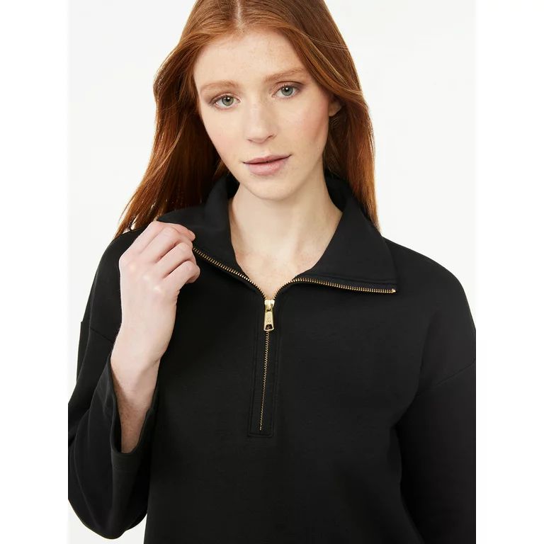 Free Assembly Women's Zip Front Mock Neck Top with Long Sleeves | Walmart (US)