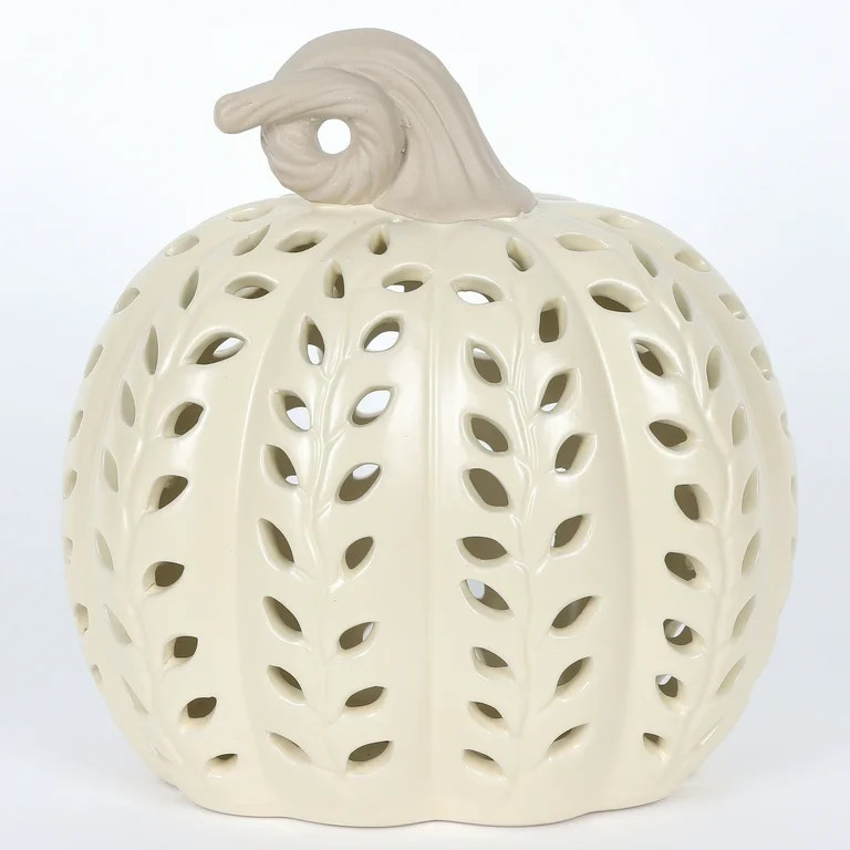 Light-Up Ceramic Pumpkin Tabletop Decoration, Cream, 8", Harvest by Way To Celebrate | Walmart (US)