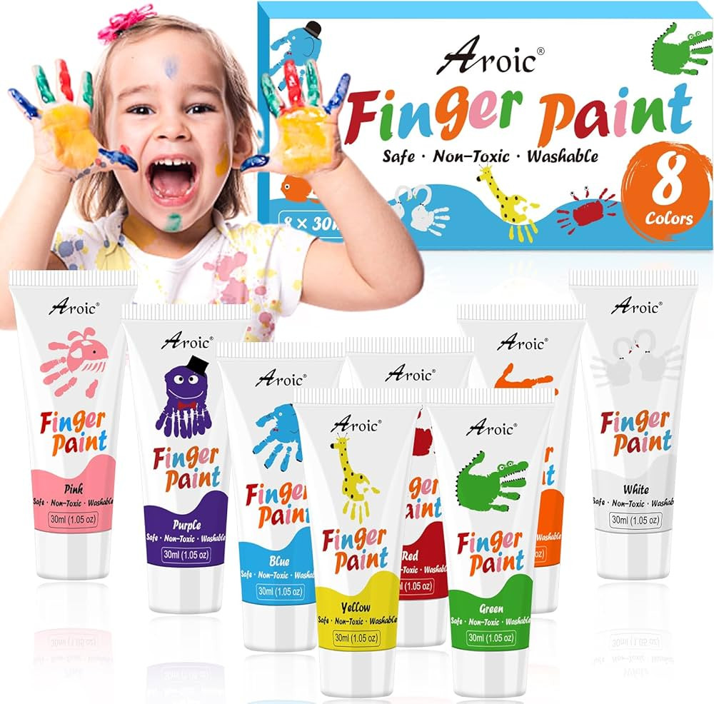 AROIC 8PCS Washable Finger Paint for Kids, Non-Toxic Finger Paint 8Colors, Art Painting Supplies ... | Amazon (US)