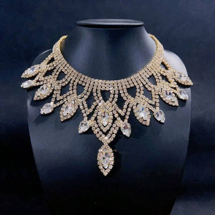 1PC Heavy Craft Exaggerated Tassel Neck Sticker Necklace Fashion Luxury Multi-Layer Dewdrop Shape... | SHEIN