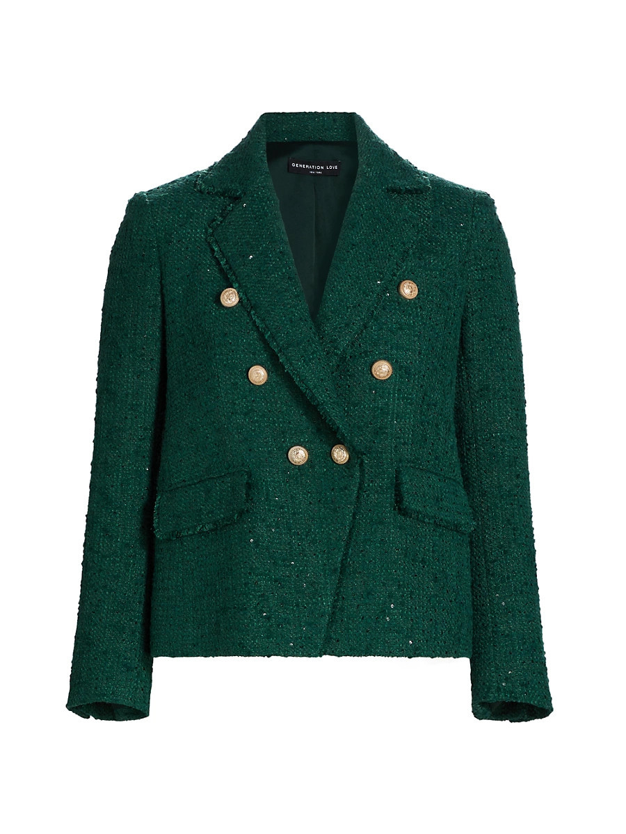 Women's Eliza Tweed Double-Breasted Blazer - Forest - Size XS | Saks Fifth Avenue