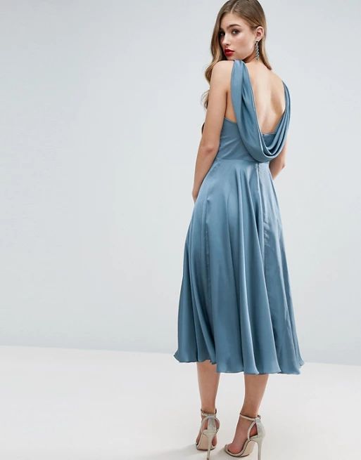 ASOS WEDDING Premium Drape Cowl Back Midi Dress | ASOS UK