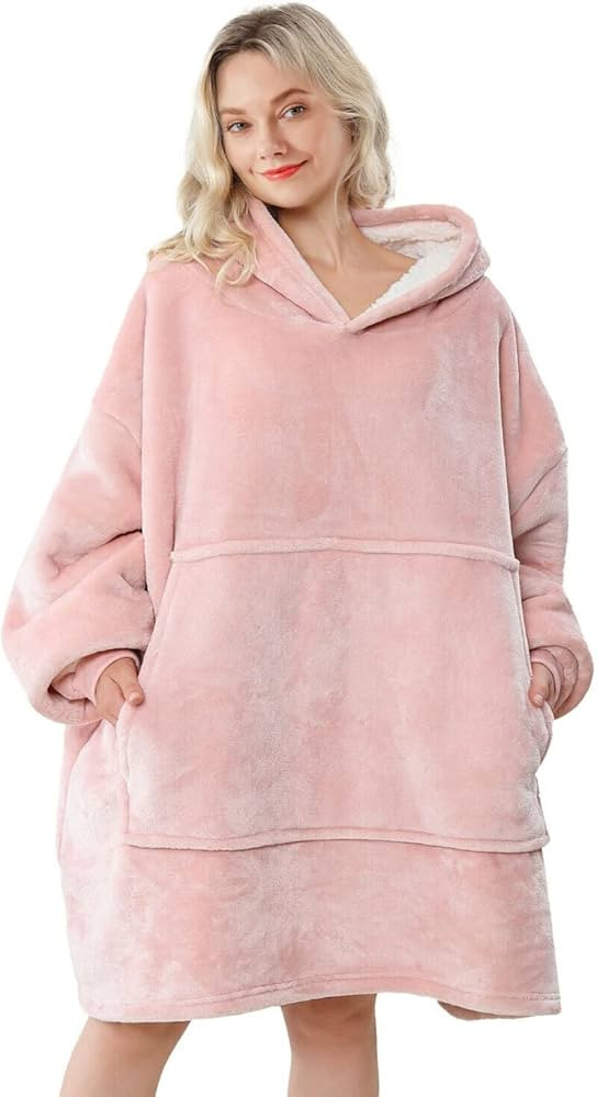 Touchat Wearable Blanket Hoodie, Oversized Sherpa Blanket Sweatshirt with Hood Pocket and Sleeves... | Amazon (US)