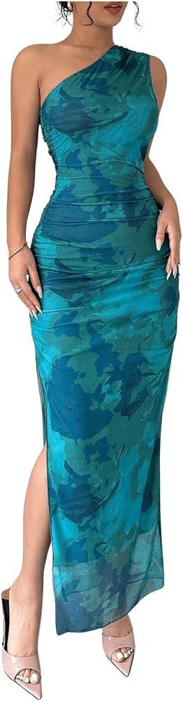 Milumia Women's Floral One One Shoulder Maxi Dresses Wedding Guest Cocktail Long Dresses | Amazon (US)