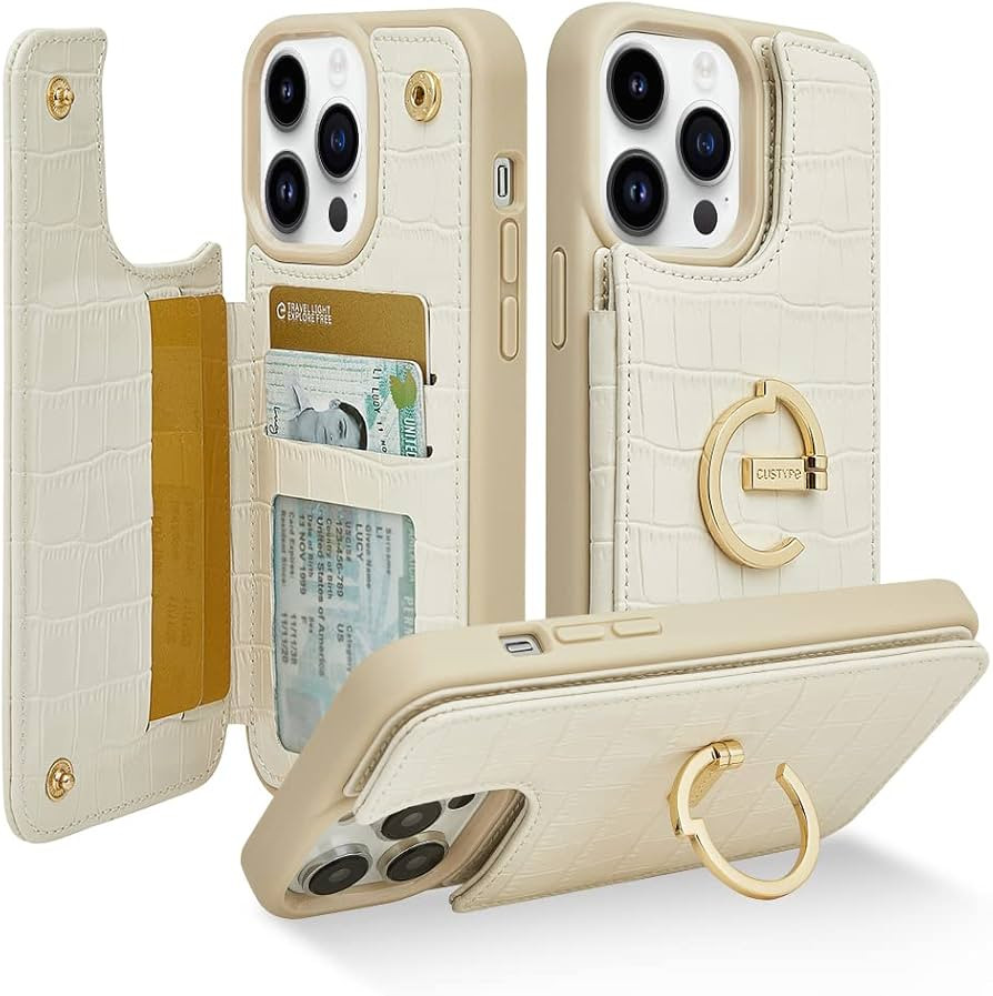 CUSTYPE for iPhone 14 Pro Phone Wallet Case with Card Holder,Ring Holder Kickstand Card Slots Cas... | Amazon (US)