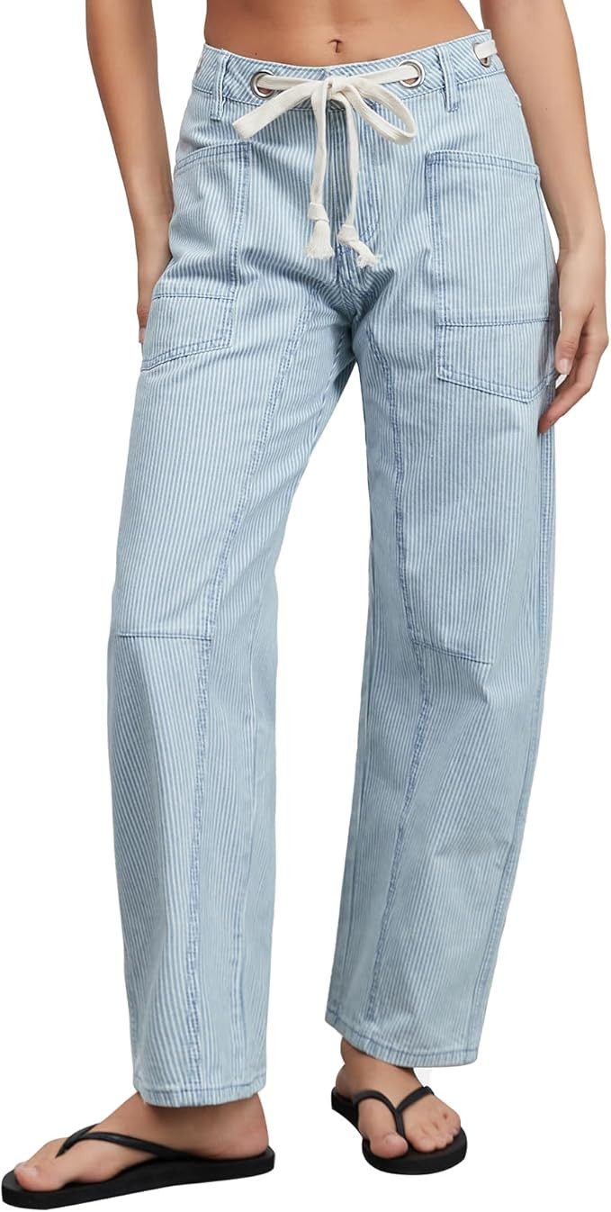 Kedera Women's Striped Barrel Jeans Trendy Mid Rise Wide Leg Baggy Pants Casual Y2K Loose Boyfrie... | Amazon (US)