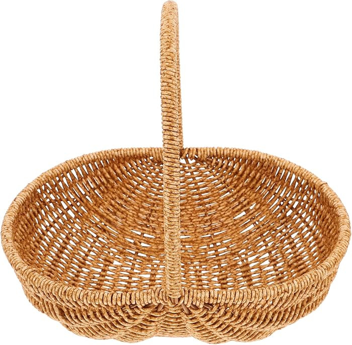 Kisangel Small Woven Picnic Basket with Handle, 27cm Rattan Harvest Container Flowers Storage Bas... | Amazon (US)