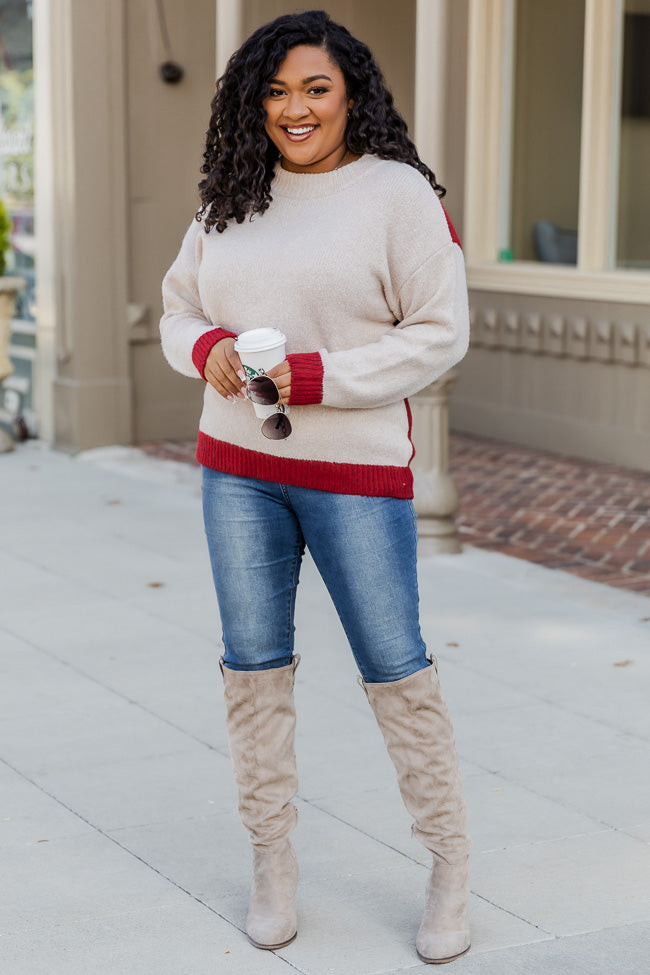 Cool Again Red Colorblock Mock Neck Sweater | Pink Lily