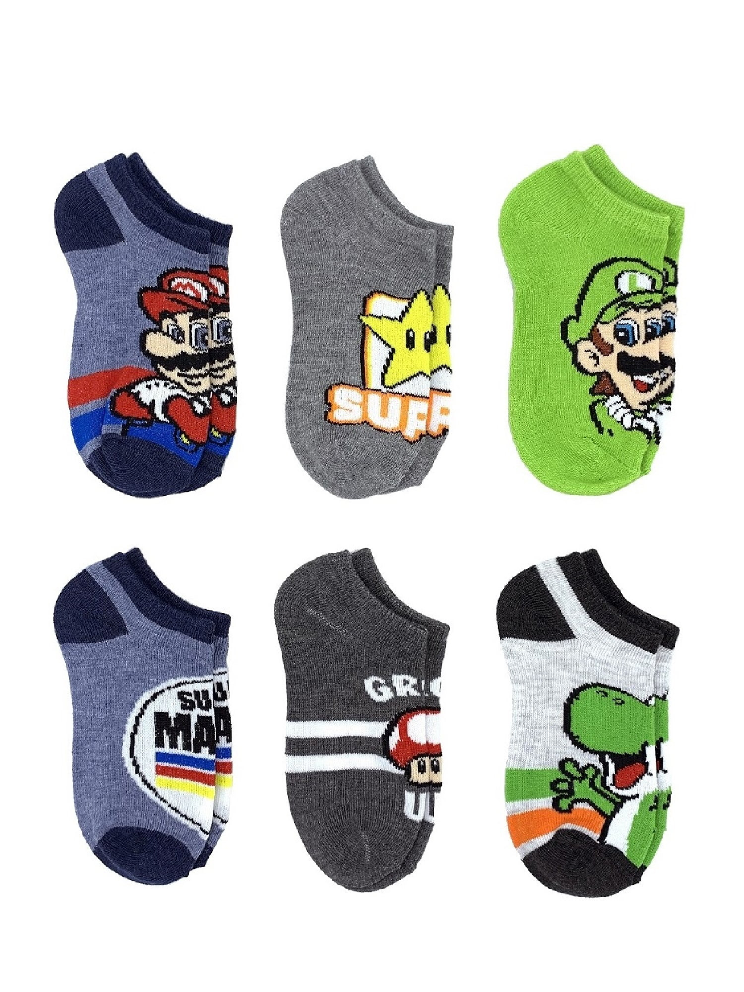 Super Mario, Boys No-Show Socks, 6-Pack, Sizes S-L | Walmart (US)