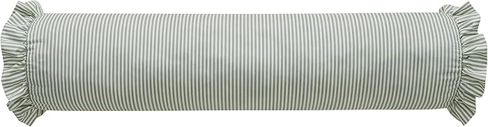 Decorative Bolster Pillow 8.1"x20.1", Green Striped Ruffle Accent Pillow for Couch and Bed | Amazon (US)