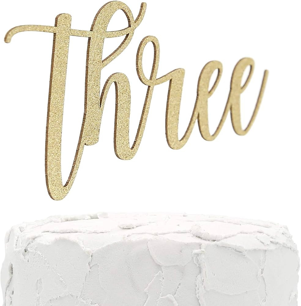 3rd Birthday Cake Topper - Three - Double Sided Gold Glitter - Premium Quality Made in USA | Amazon (US)