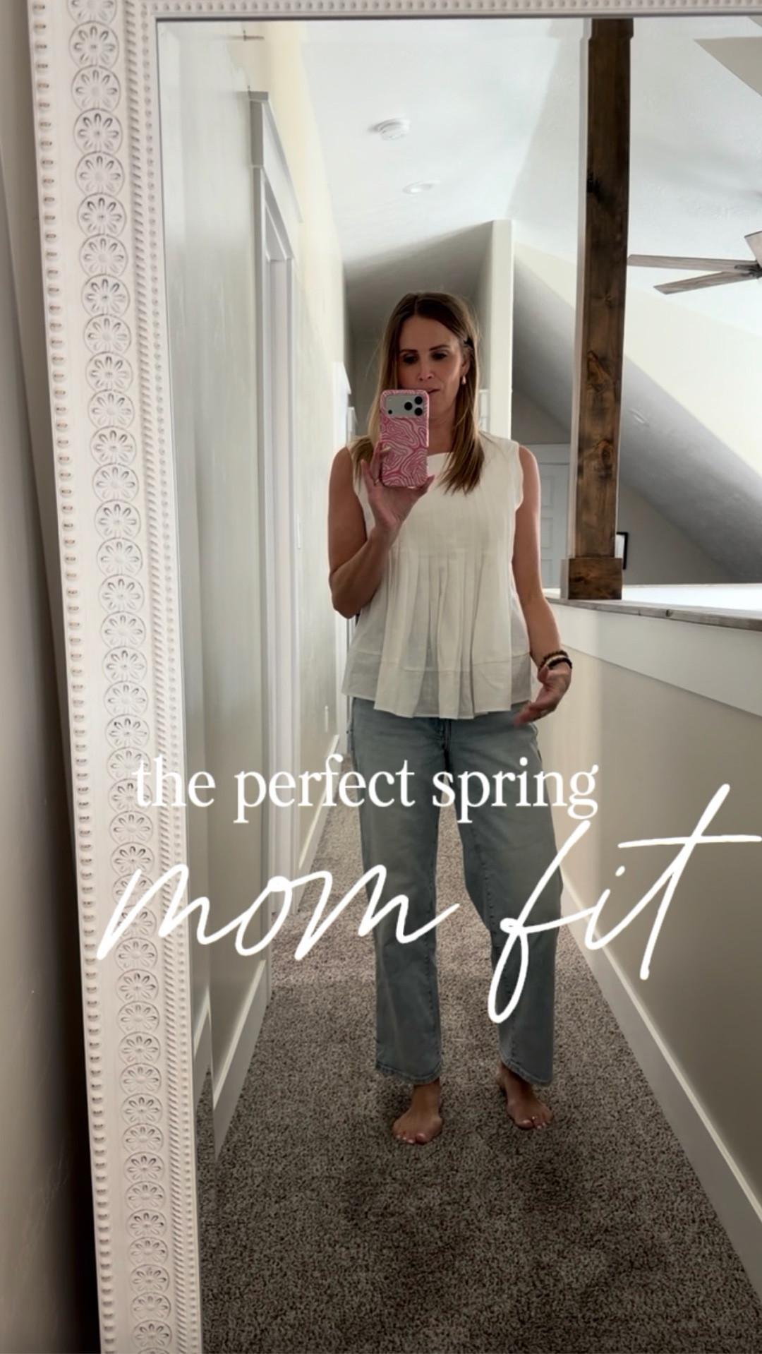 Size reference: I’m 5’5” 130 lbs. wearing a small top and size 6 jeans! 
This is your sign you don’t need a whole new wardrobe for spring 🙌
This white sleeveless peplum top from Amazon is so flattering and easy to dress up or down, and these loose fit Old Navy jeans are the perfect comfy mom jean.

Simple, affordable, and actually practical for busy mom life 🤍🌸
Everything is linked in my LTK! #springoutfitideas #momstyle #momoutfits #springmomstyle #amazonfashionfinds #amazonstyle #affordablefashion #everydayoutfit #casualchicstyle #momuniform #springfashion2026 #outfitinspo #realmomstyle #oldnavystyle #amazonoutfits #easyoutfitideas #minimalstyle #momlifeoutfits #styleover30 #effortlessstyle

#LTKOver40 #LTKmomlife