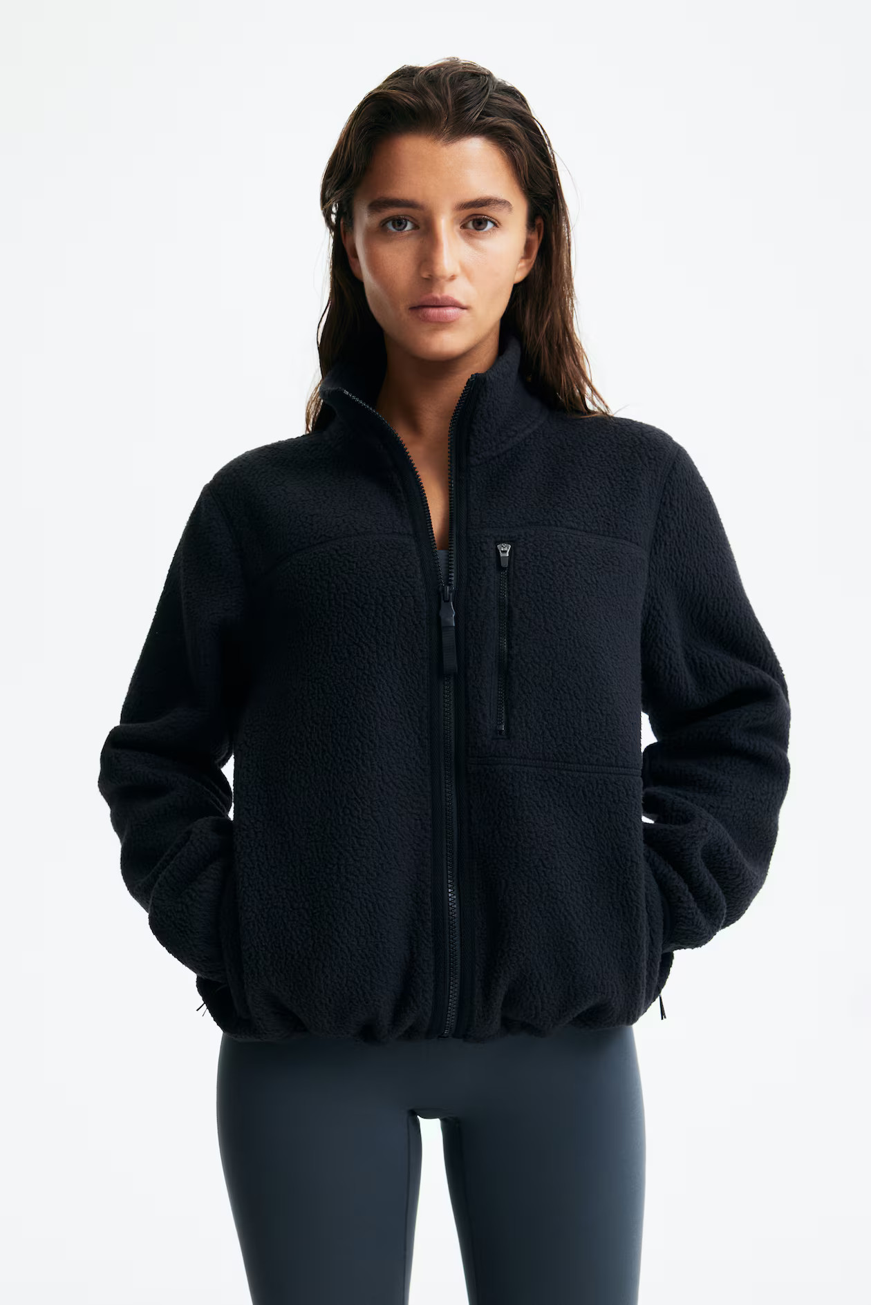 Teddy sports jacket - Black - Ladies | H&M GB | H&M (UK, MY, IN, SG, PH, TW, HK)