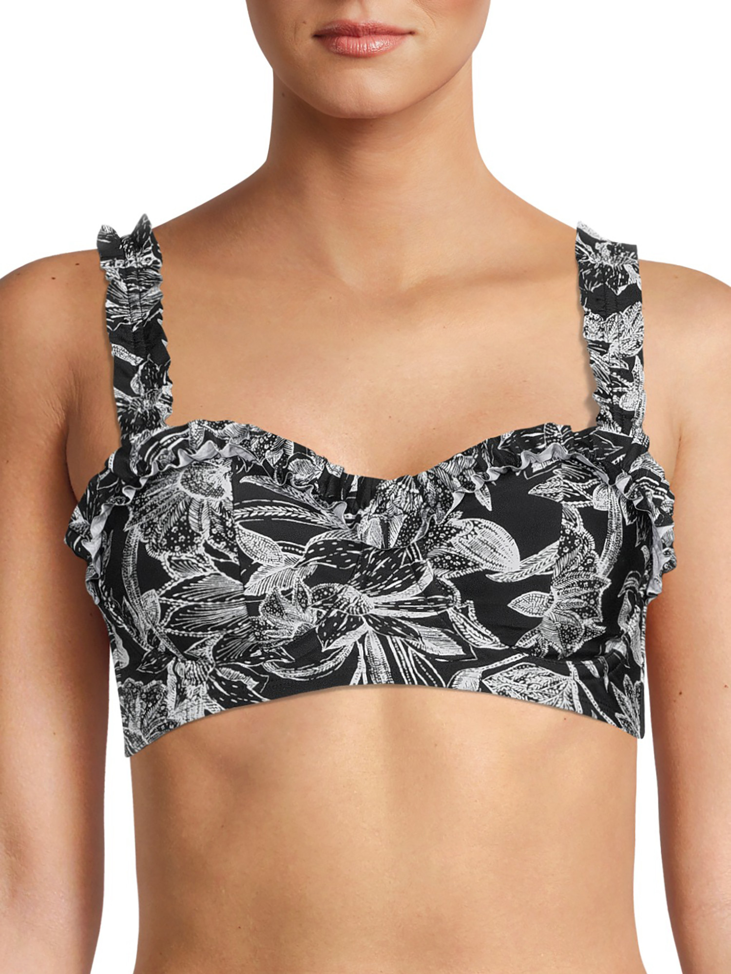 Time and Tru Women’s Underwire Ruffle Trim Swimsuit Top - Walmart.com | Walmart (US)