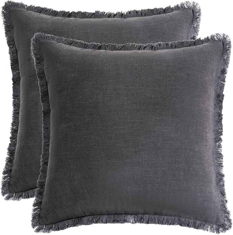 AmHoo Pack of 2 Linen Pillow Covers with Tassels Fringed Decorative Rustic Natural Throw Pillowca... | Amazon (US)