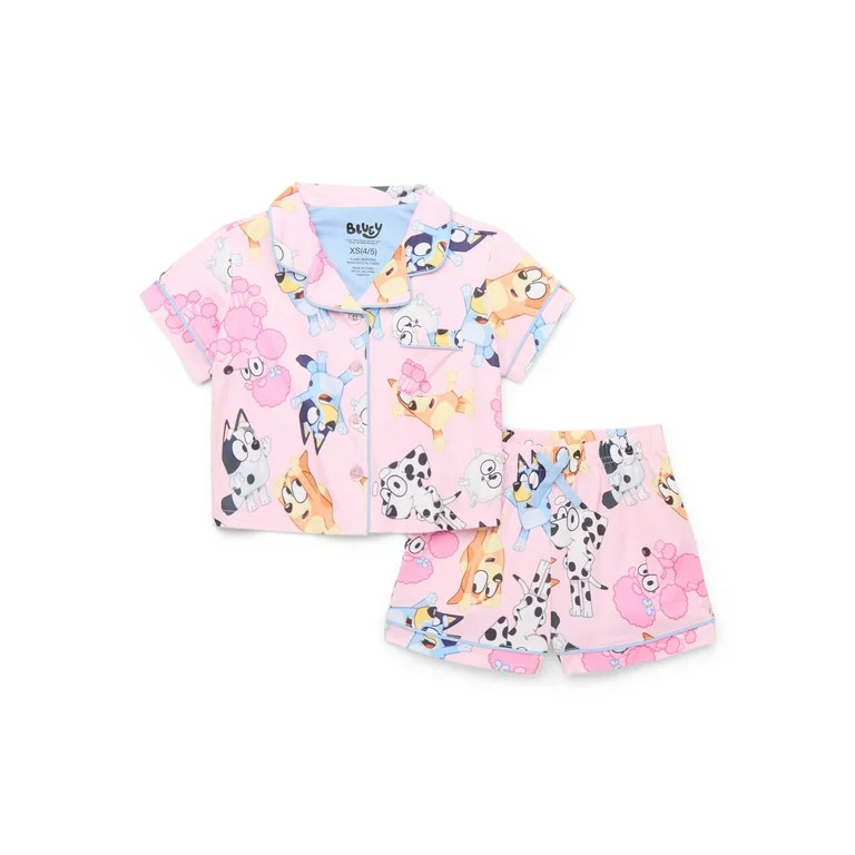 Bluey Girls' Button Front Top and Shorts Pajama Set, 2-Piece, Sizes 4-12 | Walmart (US)