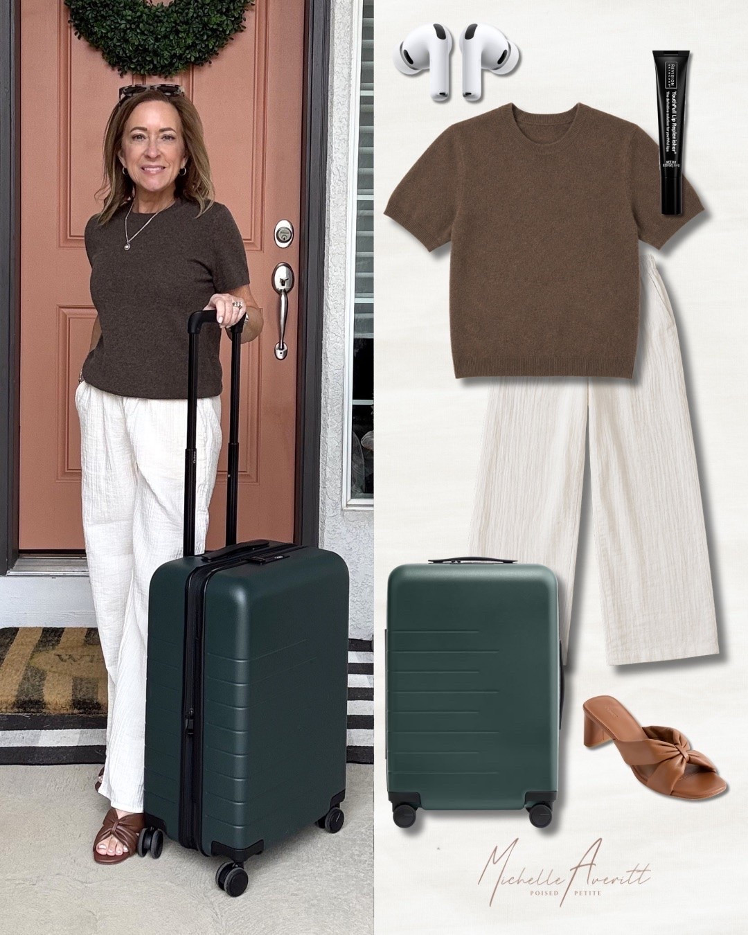 I recently put together my go to travel outfit and I’m loving how everything comes together so effortlessly. My Quince suitcase has been my go to for keeping things organized and elevated from the start, it just makes packing feel a little more intentional.
I always have my Apple AirPods with me because they make everything from flights to walks feel smoother and more put together. And of course, I can’t forget my go to lip replenisher, it’s the one thing I always reach for to stay polished on the move. It’s those small essentials that pull everything together and make travel feel easy and chic. 

Travel outfit, vacation outfit idea, travel essentials

#LTKTravel #LTKootd #LTKOver40
