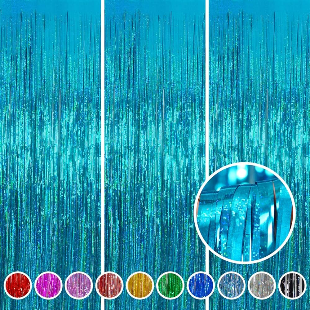 Foil Fringe Curtains Party Decorations - Melsan 3 Pack 3.2 x 8.2 ft Tinsel Curtain Party Photo Ba... | Amazon (US)
