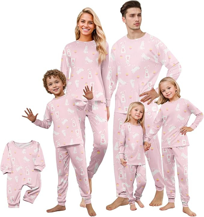 Matching Family Easter Outfits Mommy and Me Easter Pjs Holiday Cute Bunny Graphic 2 Piece Family ... | Amazon (US)