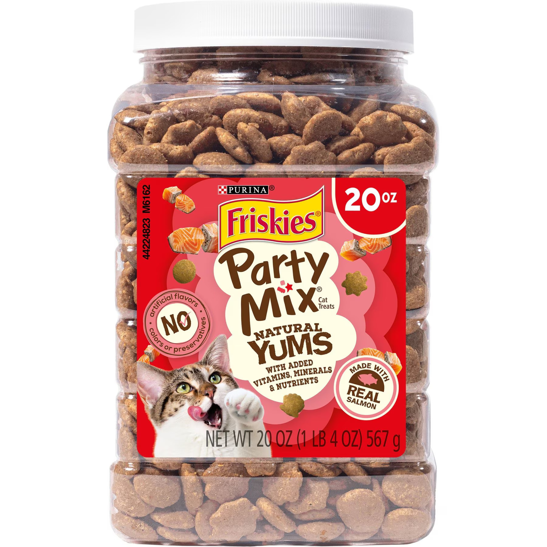 Friskies Party Mix Natural Yums Complete & Balanced Salmon Crunchy Natural Cat Treats, 20-oz tub | Chewy