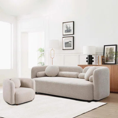 Luxury Modern 3 Seater and 1 Seater Sofa Set, Beige Boucle Fleece Upholstered, Comfy Couch for Apartment Home Office, Light Beige | Wayfair North America
