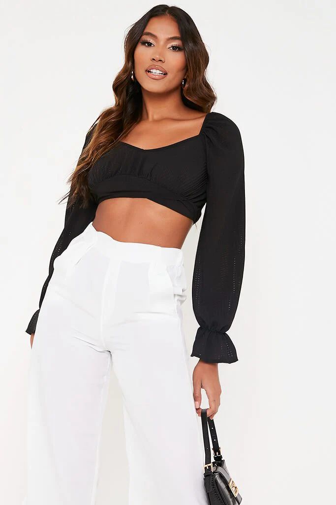 Black Milkmaid Puff Sleeve Cropped Blouse | ISAWITFIRST