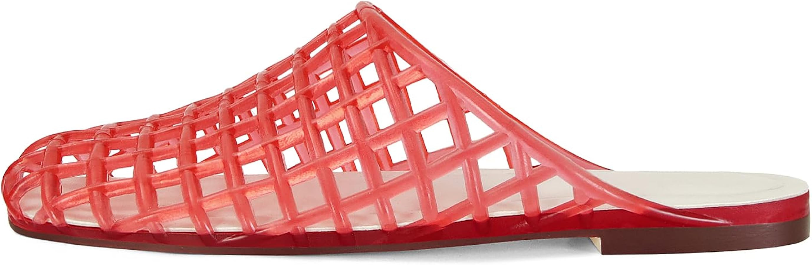 Women's Red Jelly Mesh Slides, Comfortable Flat Slip On Sandals, Casual Summer Beach Slippers | Amazon (US)