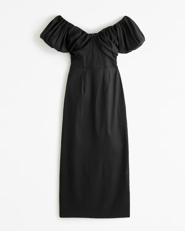 Taffeta Off-The-Shoulder Midi Dress | Abercrombie & Fitch (US)