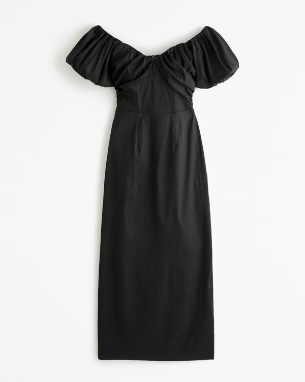 Women's Taffeta Off-The-Shoulder Midi Dress | Women's New Arrivals | Abercrombie.com | Abercrombie & Fitch (US)