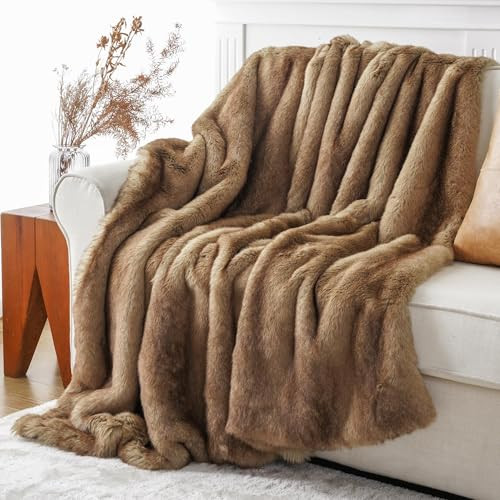 BATTILO HOME Luxury Camel Faux Fur Throw Blanket, Soft Cozy Warm Mink Fur Blanket for Bed, Home Decor, Large Striped Fur Blankets and Throws Faux, 60"x80" | Amazon (US)