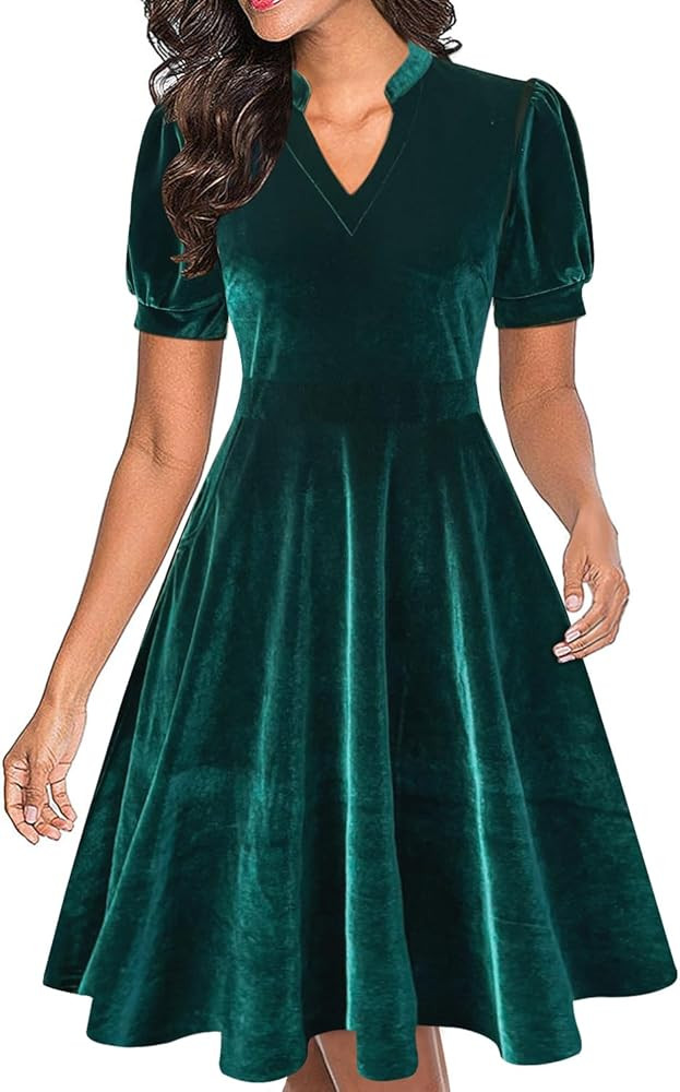 Mokayee Womens Summer Short Puff Sleeve Casual Semi-Formal Fit and Flare Church Wedding Guest Wor... | Amazon (US)