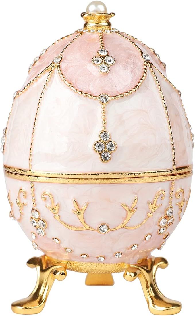 QIFU Hand Painted Pink Faberge Egg Figurine Trinket Box Hinged, Unique Gift for Family | Amazon (US)
