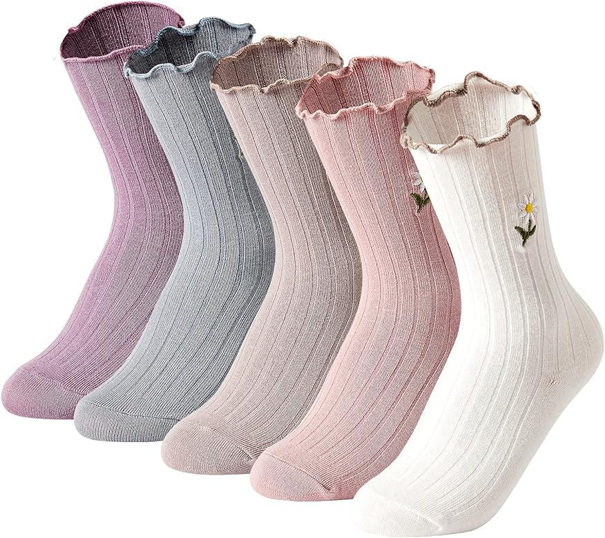 Kimkshine Womens Ruffle Socks High Ankle Casual Knit Dress Sock Fashion Women Princess Socks Cute... | Amazon (US)