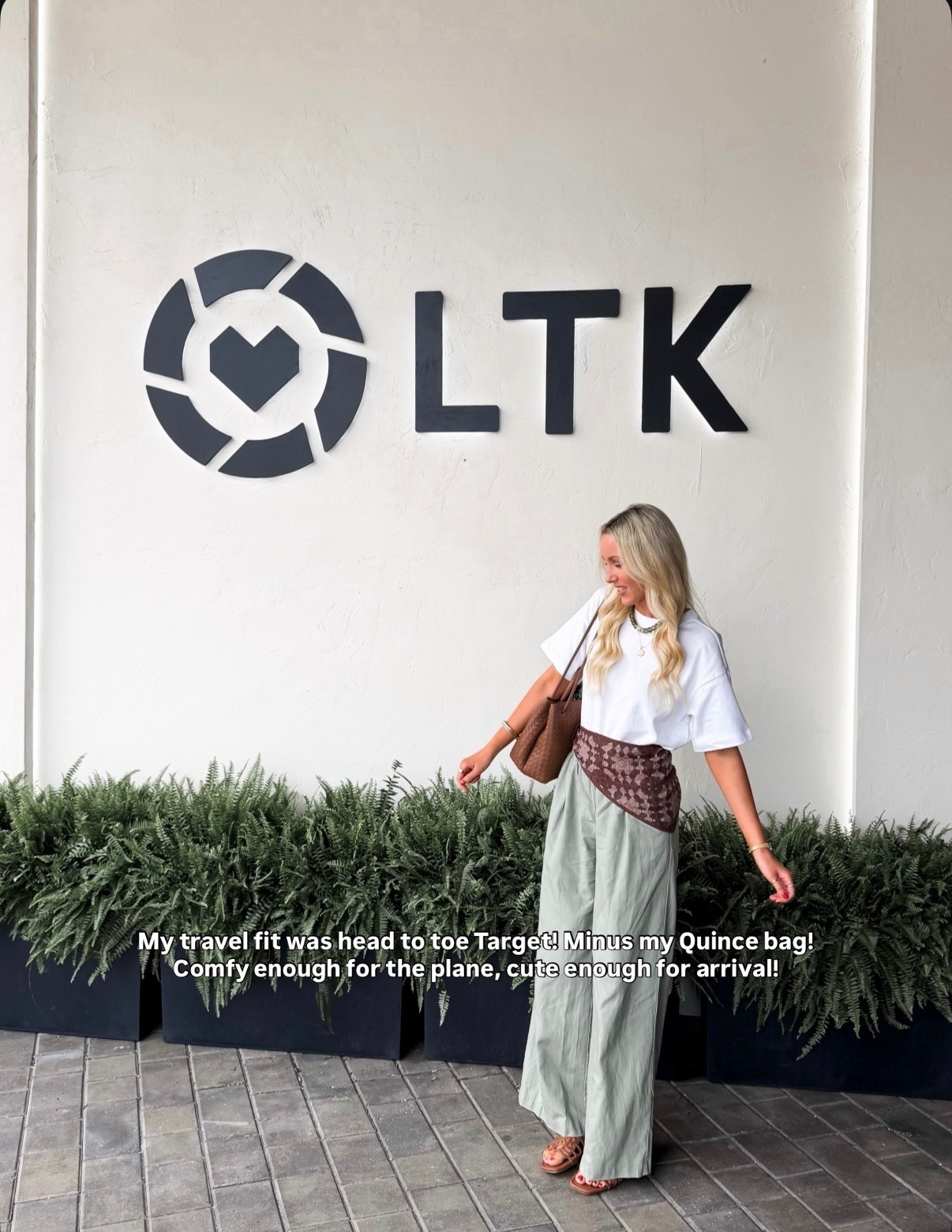 My travel fit arriving to my first LTKCon! This basic white tee is IT and I love these green pull-on pants and scarf combo! I got so many compliments! @Target @Quince

#LTKootd #LTKdayinmylife #LTKTravel
