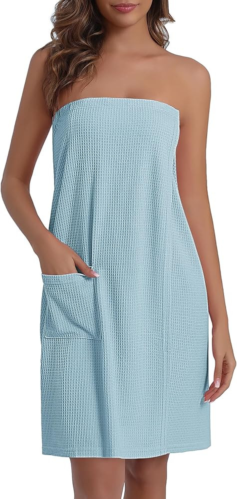 Ekouaer Waffle Robes For Women Bath Wraps Lightweight Knee Length Soft Shower Robe with Pocket Li... | Amazon (US)